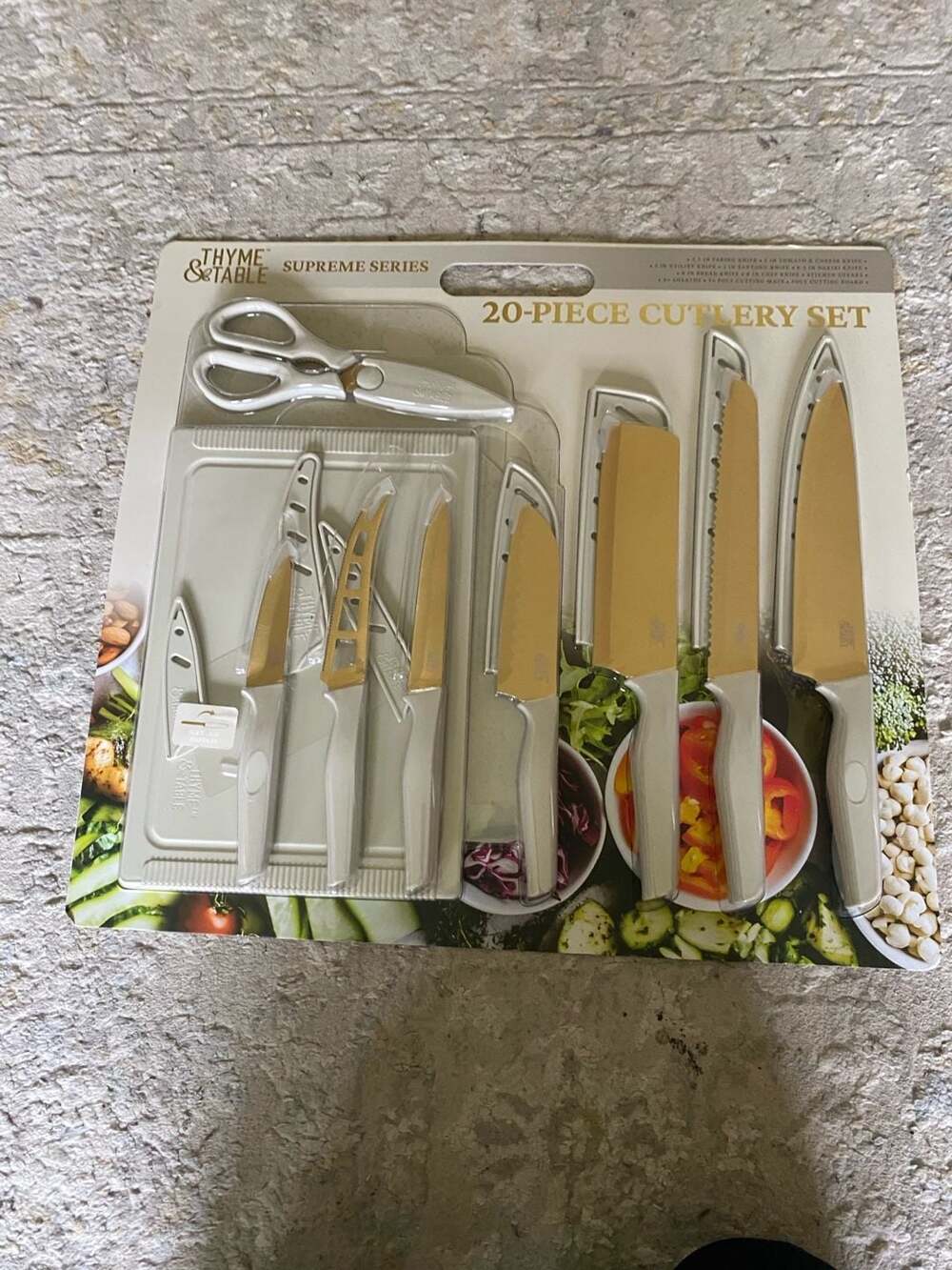 Thyme & Table 20 Piece Stainless Steel Gold Knife and Cutting Board Set Taupe
